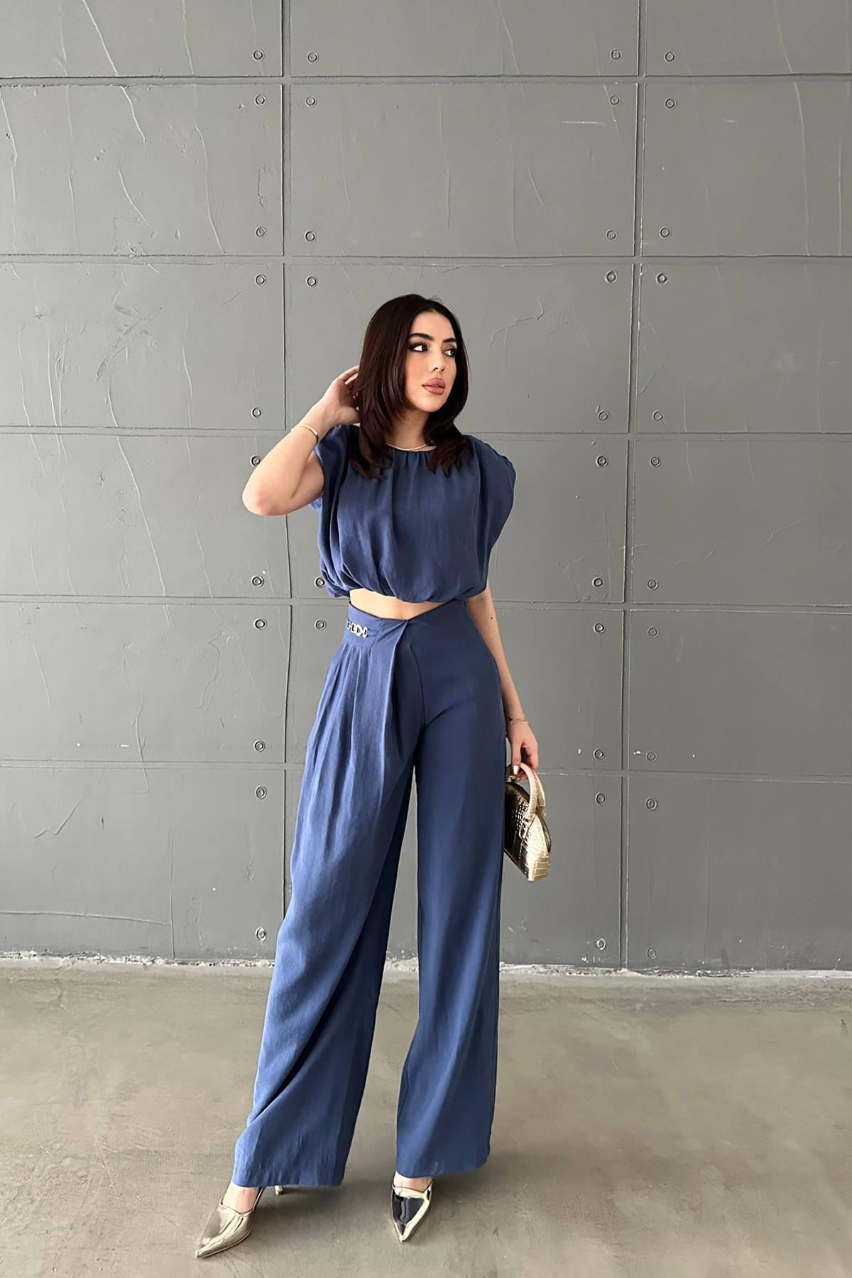Lacivert Modal Bluz Ve Pantolon Takım - Lacivert