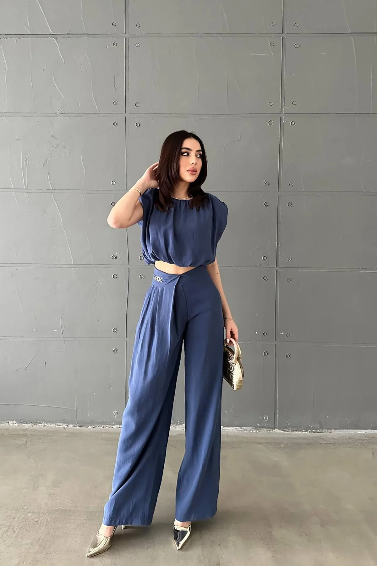 Lacivert Modal Bluz Ve Pantolon Takım - Lacivert – Lacivert, L