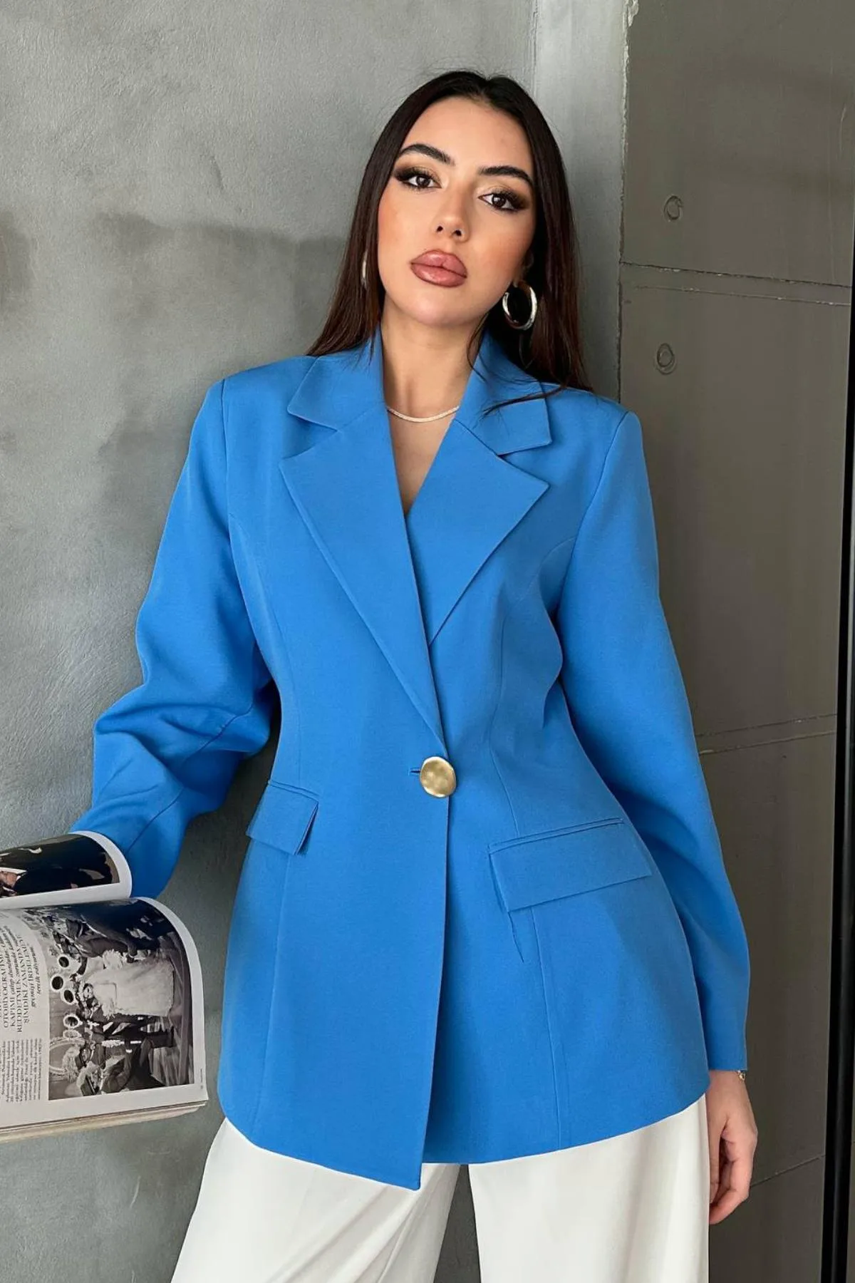 Bebe Mavi Belden Oturtmalı Blazer Ceket - BEBE MAVİ – Bebe Mavisi, L