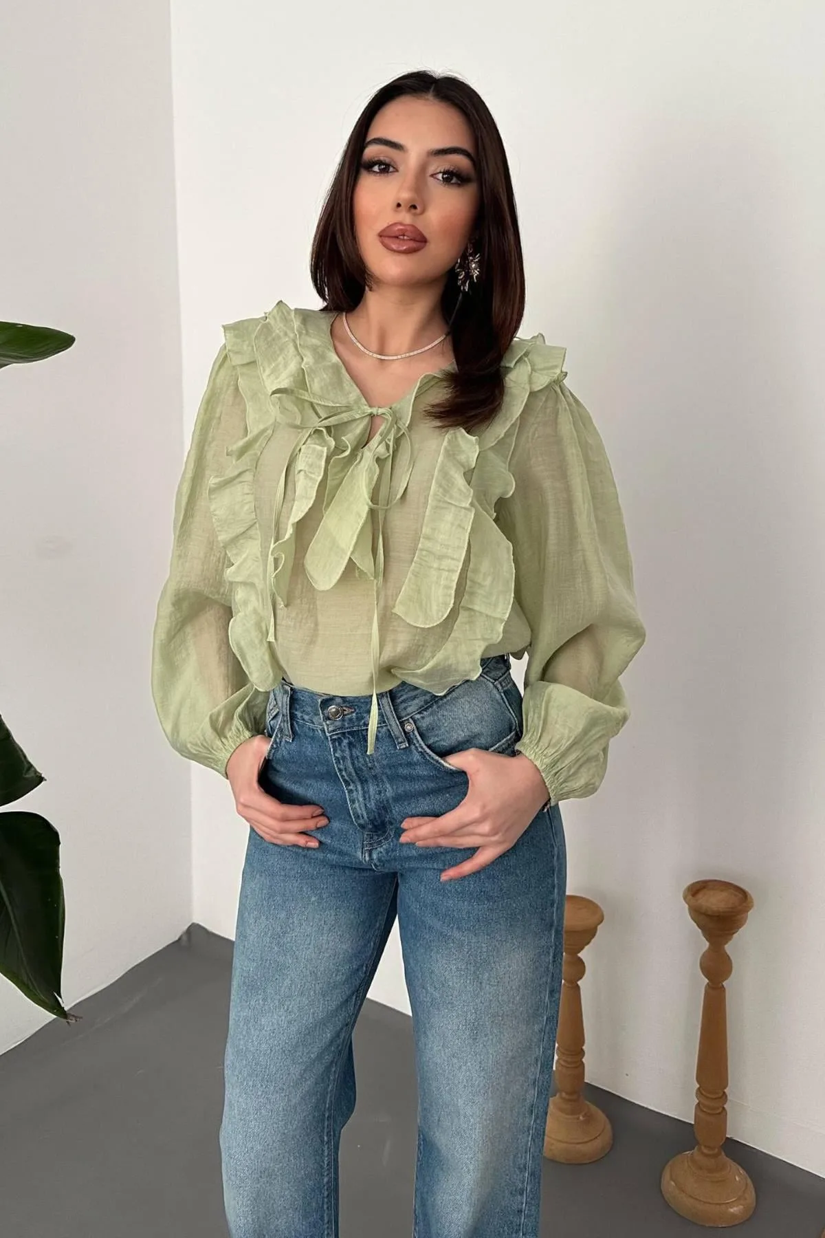 Mint Fırfırlı Bluz - Mint – Nane, L