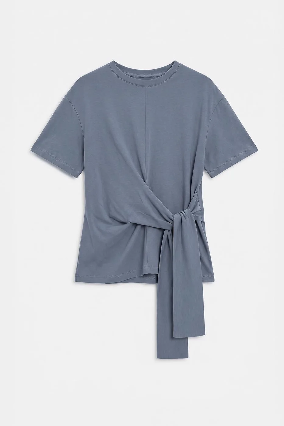 Knotted and Short Sleeve T-shirt - Grey – Gri, XS