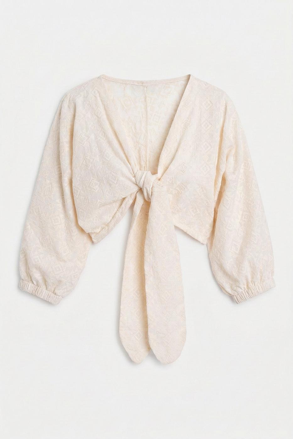 Cotton Tie Blouse - Ecru