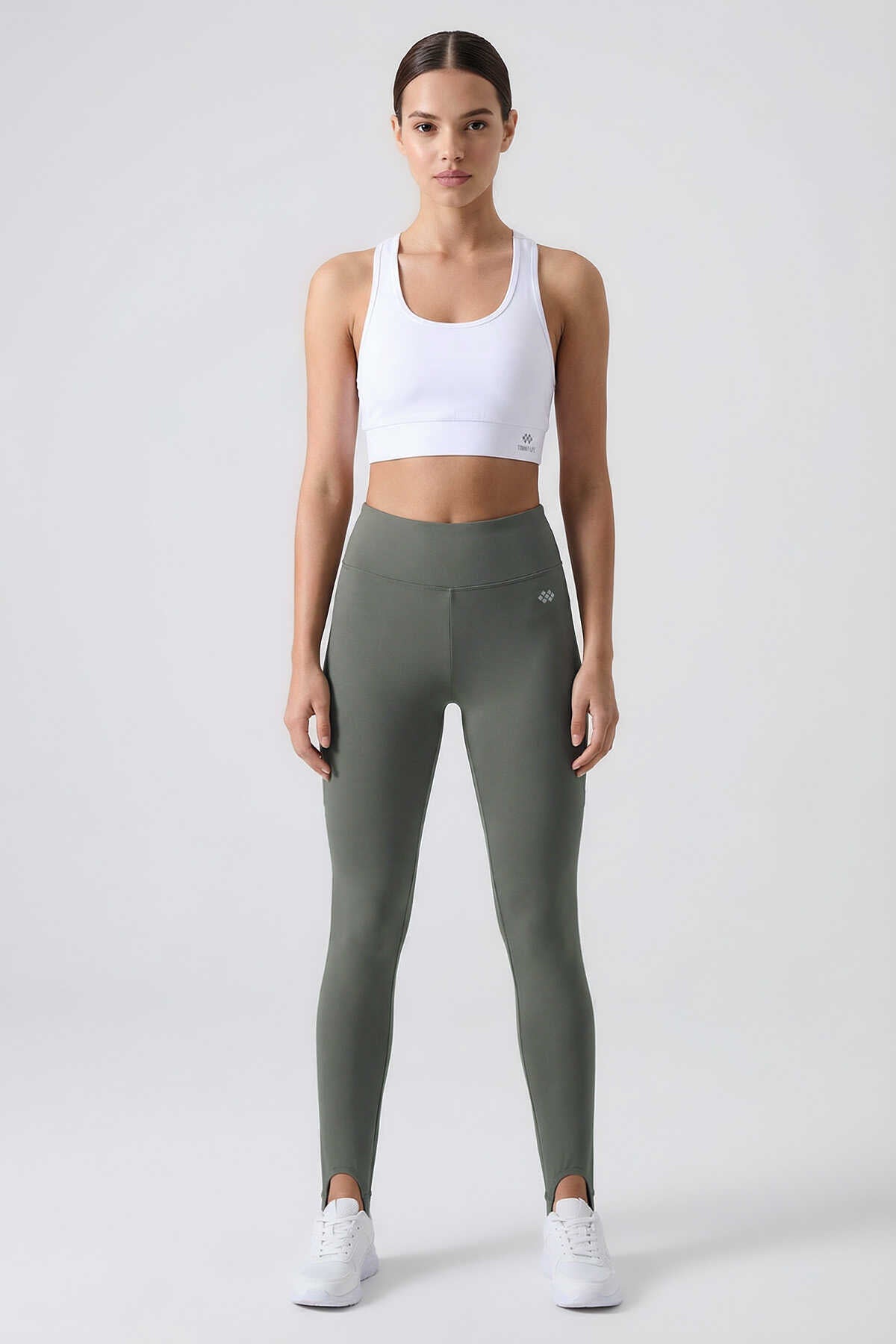 Tommylife Toptan Haki Standart Fit Esnek Spor Performans Kadın Topuklu Tayt - 94685 - Haki