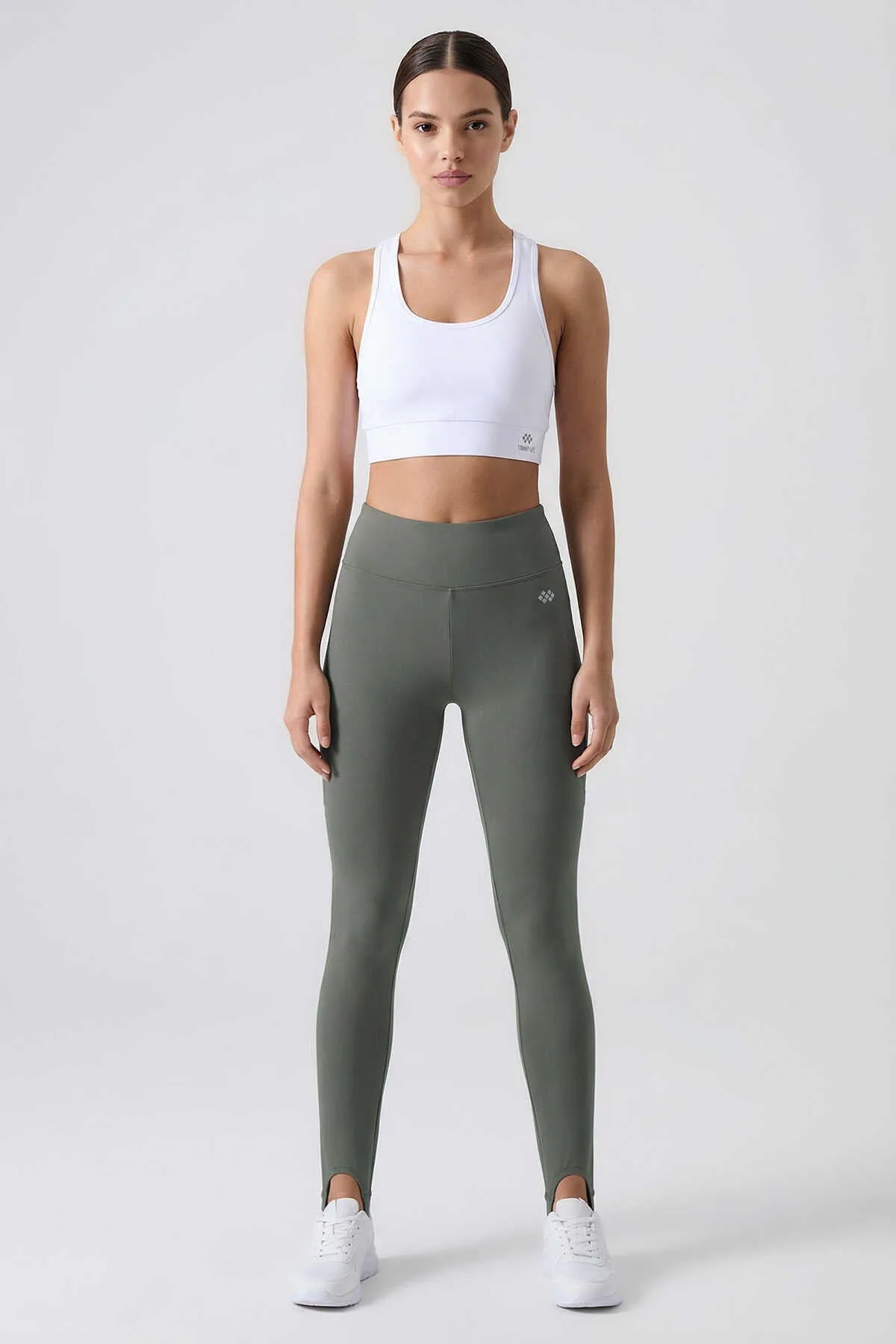 Tommylife Toptan Haki Standart Fit Esnek Spor Performans Kadın Topuklu Tayt - 94685 - Haki – Haki, S