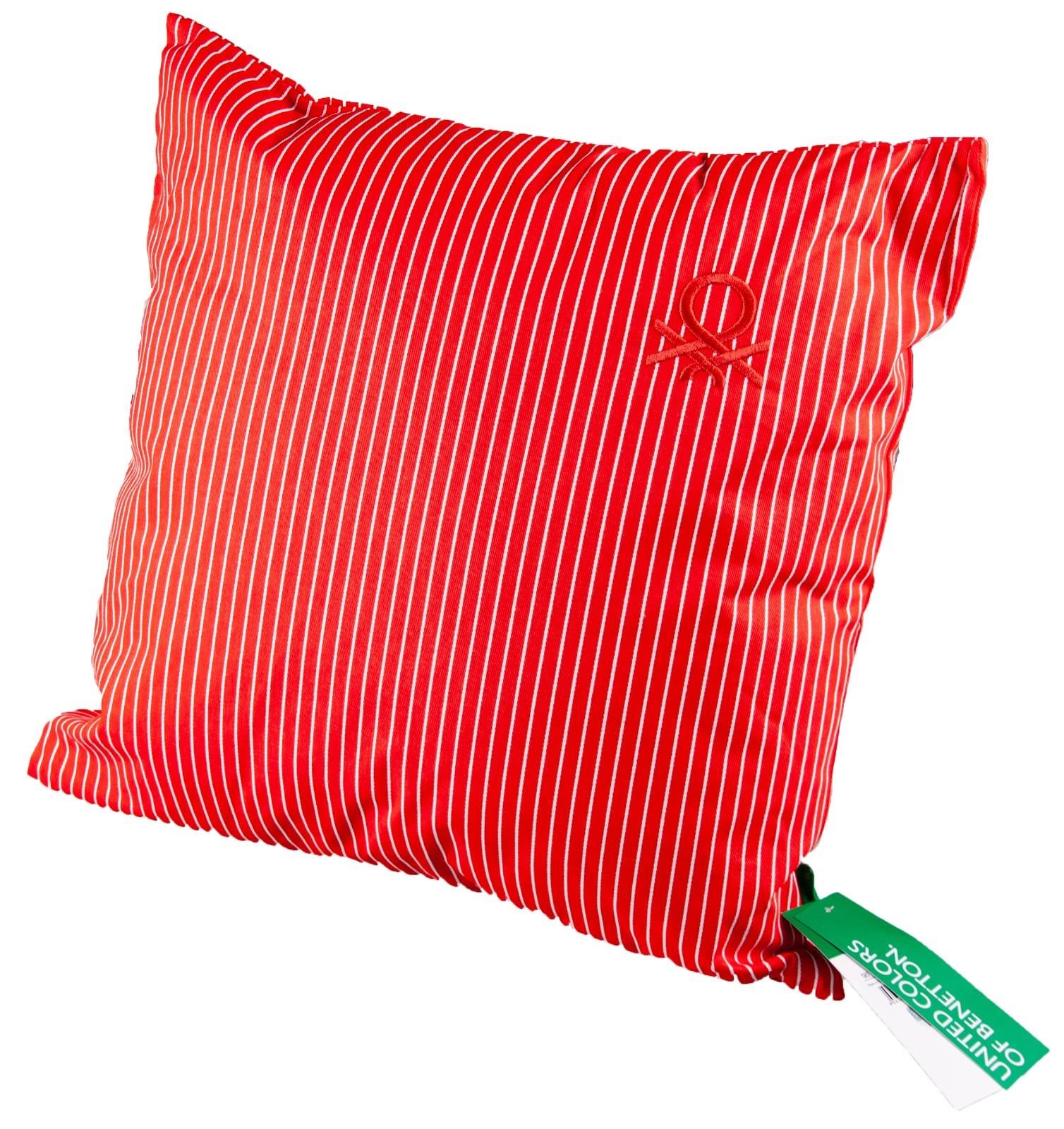 Benetton 100% Pamuk 45*45 Cm Çizgili Kırlent Dolu Kırmızı Çizgili - KIRMIZI