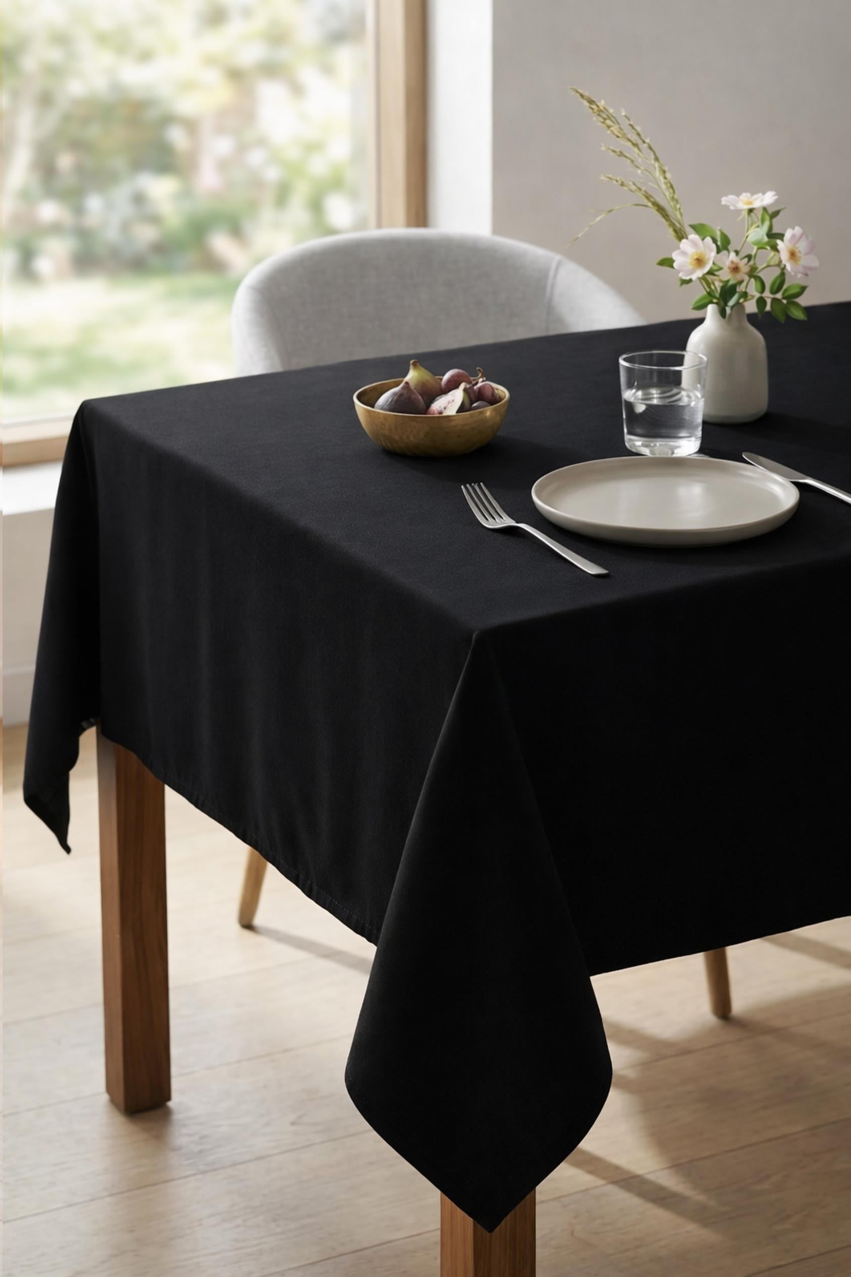 Be-28457-Bk %100 Pamuk Siyah Düz 150*200 Cm Masa Örtüsü - SİYAH