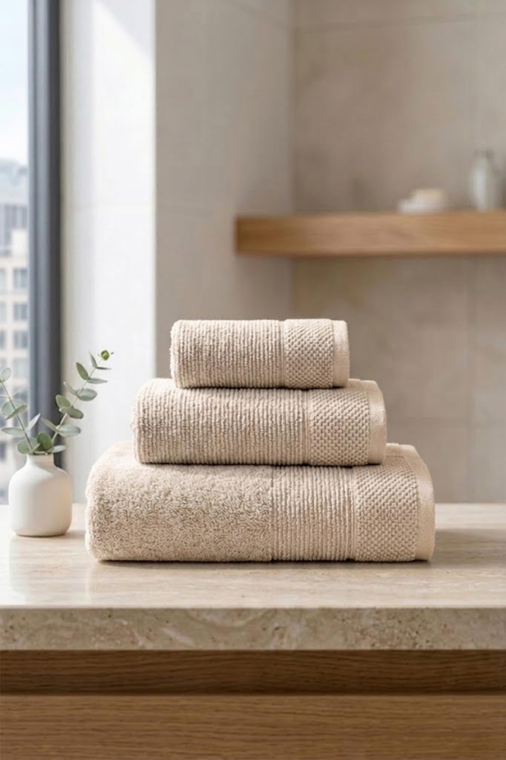 Be-0829-Bg %100 Pamuk Bej 70X140 Cm Banyo Havlusu - BEJ