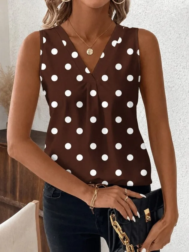 Kadın Askılı V Yakalı Puantiyeli Süprem Bluz , 36317 - Kahve – Kahve, 2XL-3XL