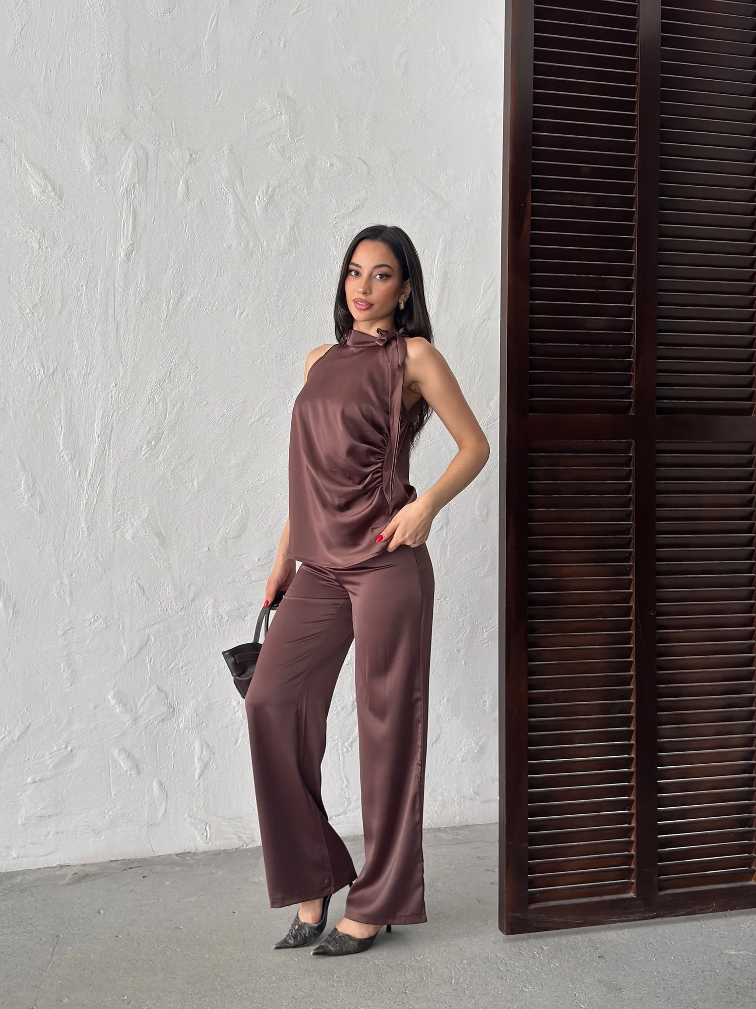 3149 BLUZ SATEN - BLUE - MAVİ – Mavi, S