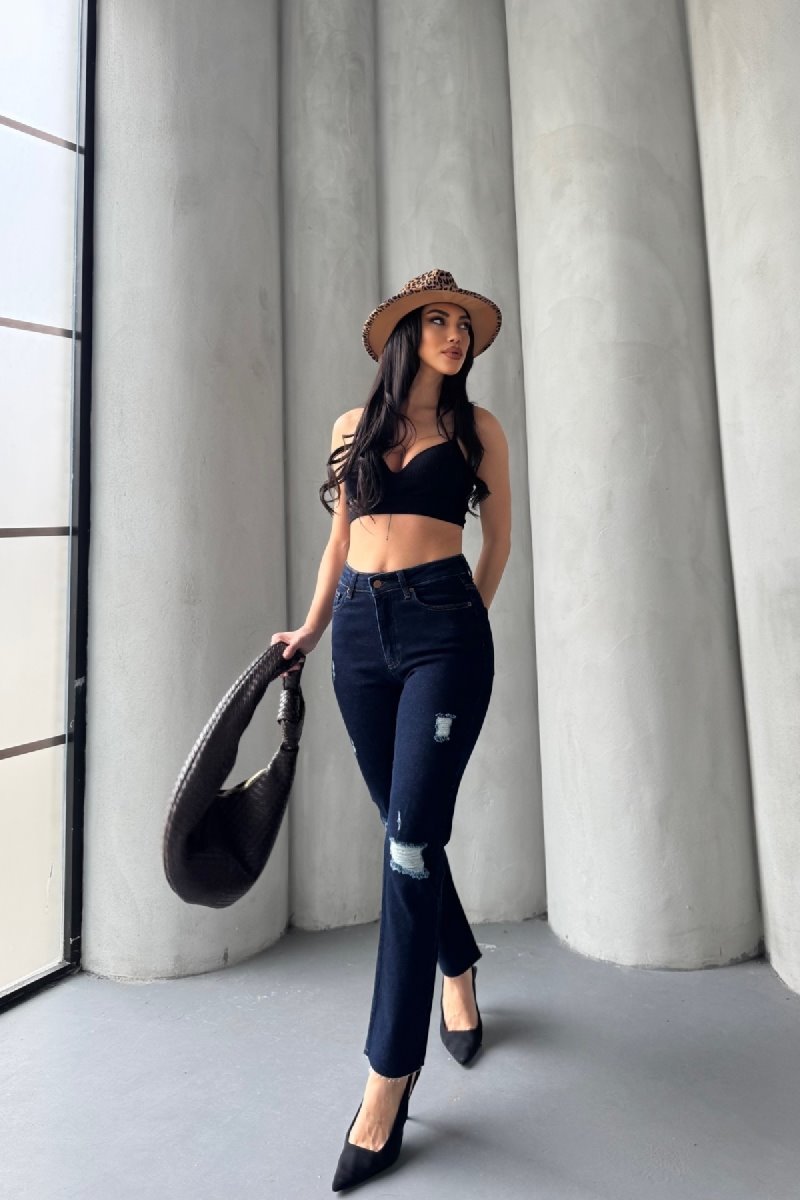 Mom Fit Kot Pantolon 1900 - Slaplı Lacivert