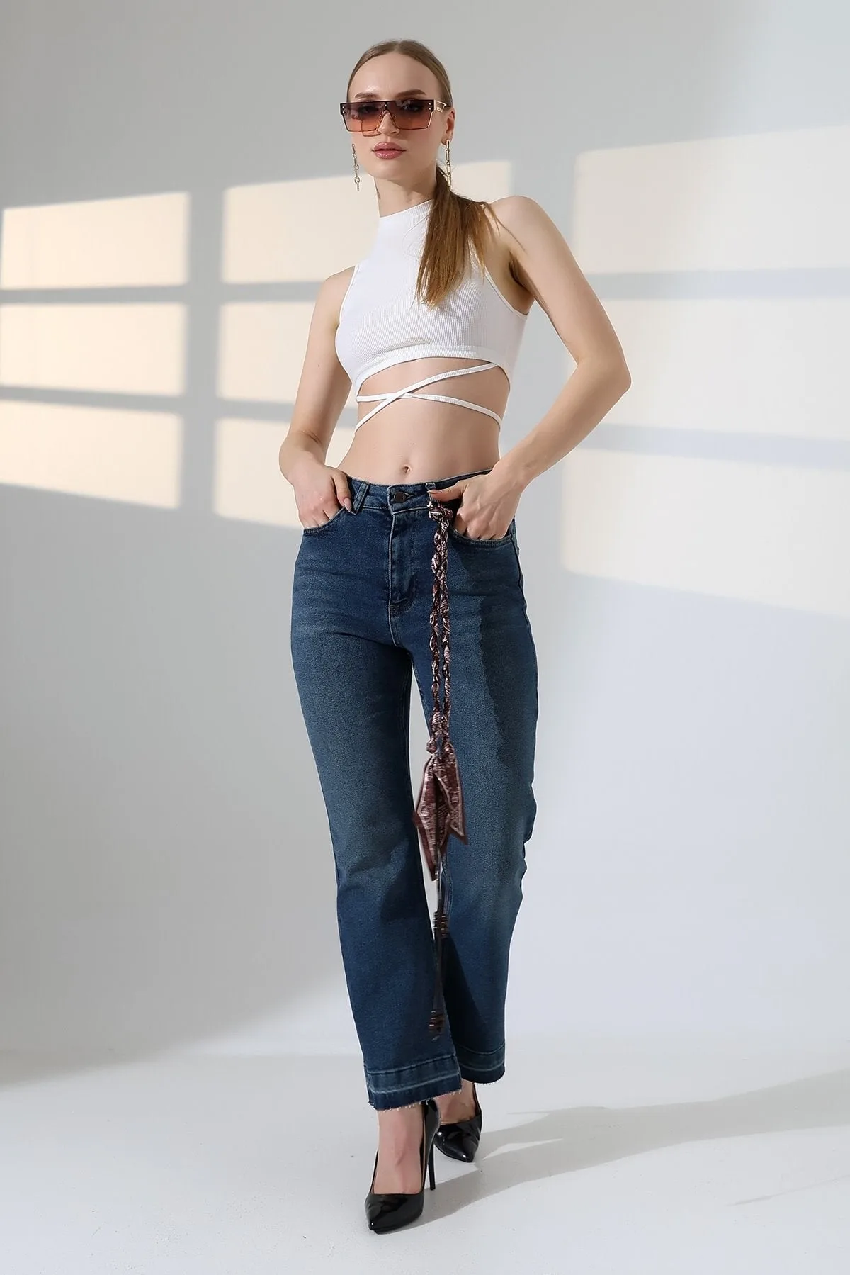Flare Kot Pantolon 7104 - Koyu Mavi Kot – Koyu Mavi Kot, 26-31