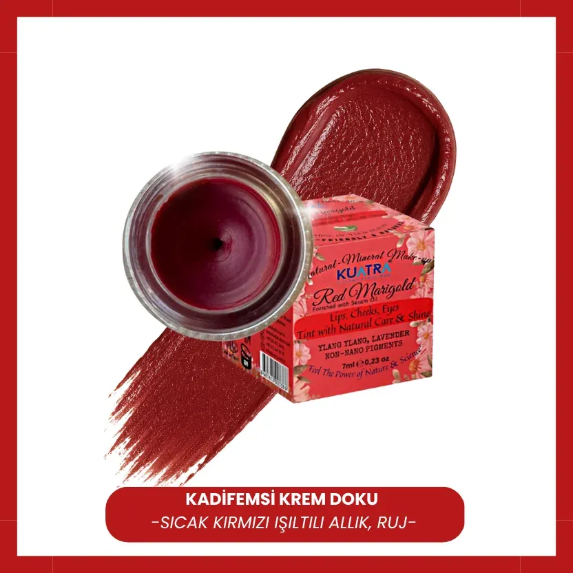 Kuatra Red Marigold Doğal İçerikli Nemlendirici - Antioksidan Işıltı Veren Balm (Ruj - Allık - Göz Farı) 7ml