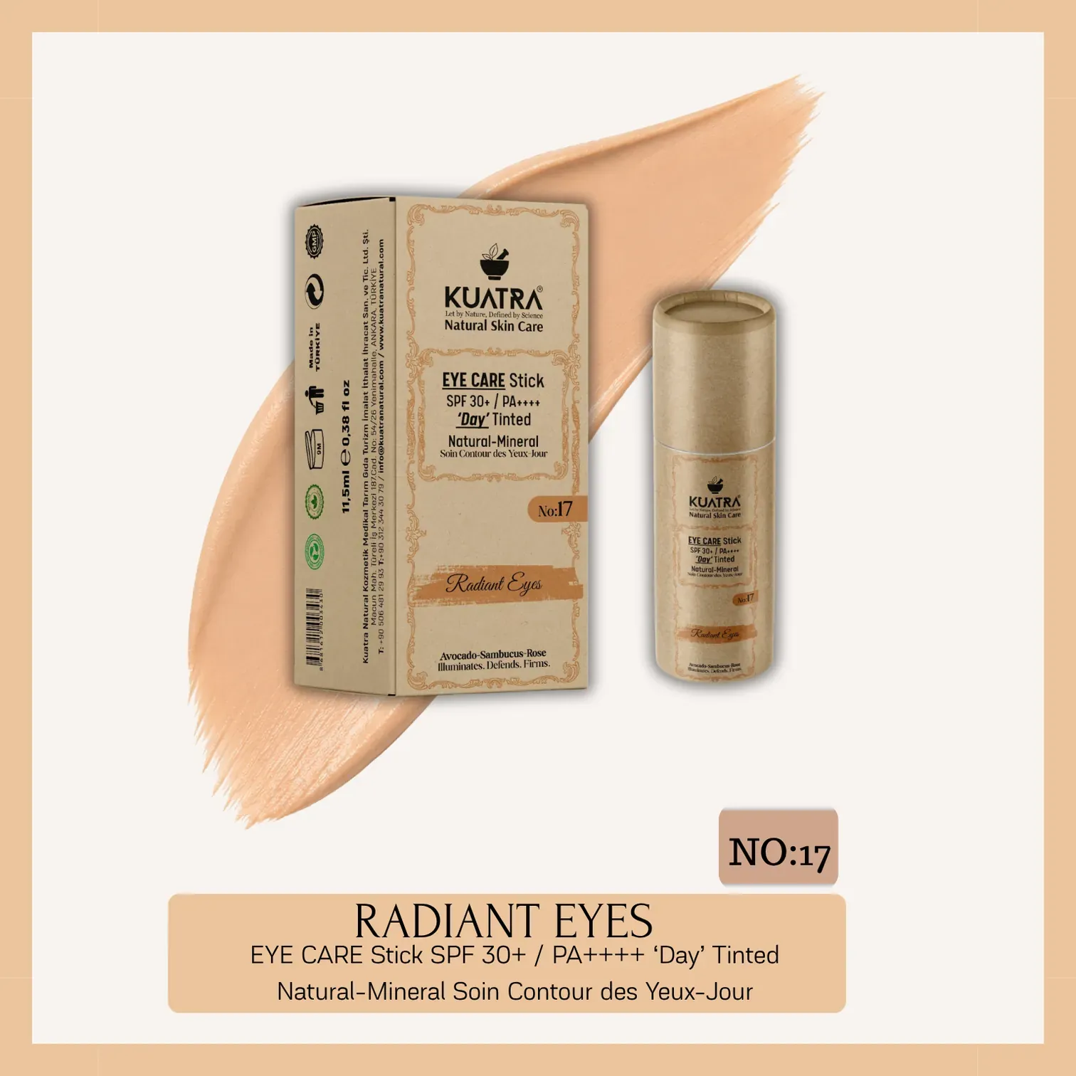 Kuatra Radiant Eyes Göz Çevresi Doğal Mineral Antiaging, Antioksidan Gündüz Bakım Stick SPF 30+ / PA++++ Renkli