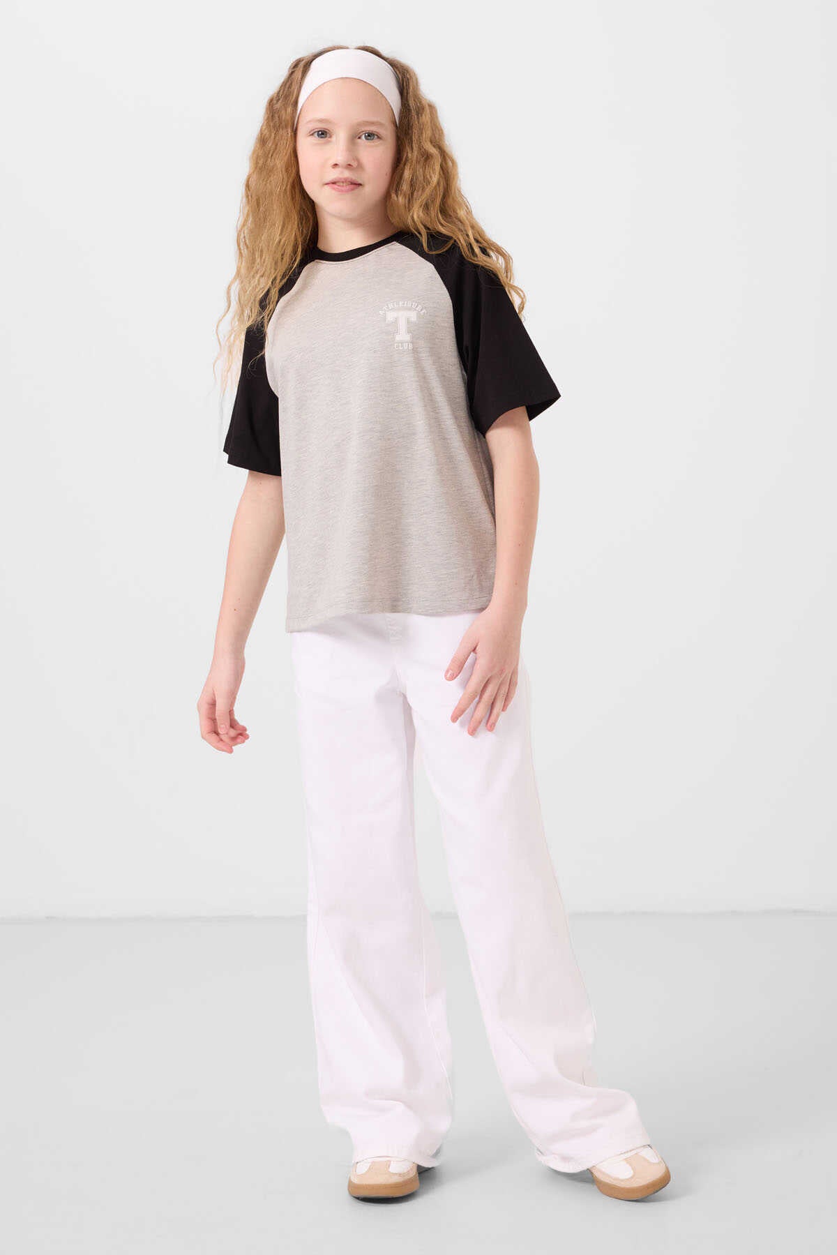 Tommylife Toptan O Yaka Pamuklu Baskılı Oversize Fit Kız Çocuk T Shirt 75179 Beyaz - Beyaz