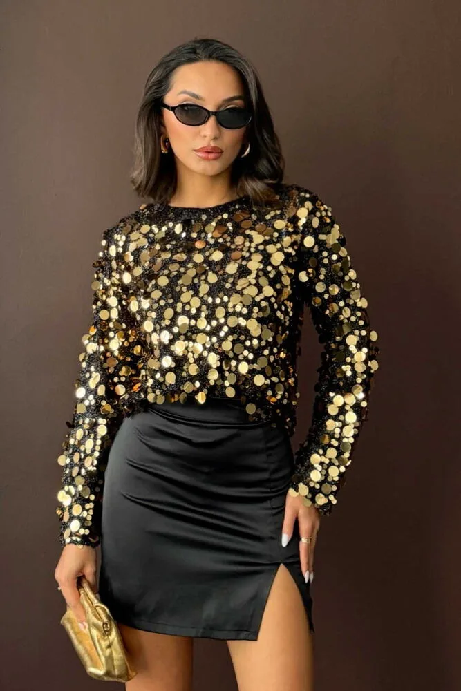 Topshow Gold Pullu Toptan Bluz