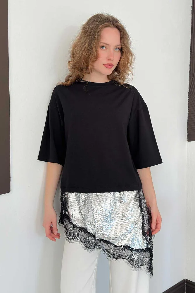 D 3064 PULLU DANTELLİ TİŞÖRT