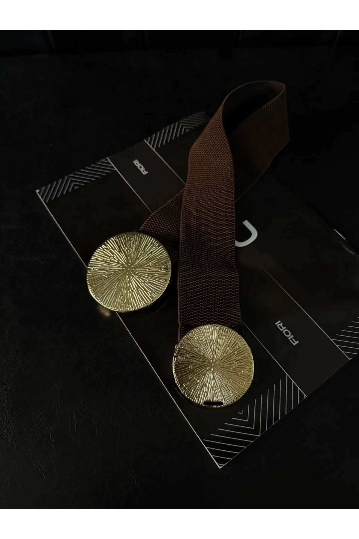Gold Tokalı Geçmeli Elastik Kadın Kemeri, Ceket Kemeri, Gömlek Kemeri, Elbise Kemeri - Kahverengi