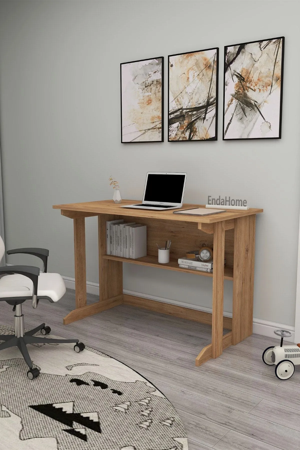 Pillar Kütüphaneli Geniş Çalışma Masası 100x56 Cm Atlantik Çam